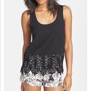 Lucca Couture Black Crochet Hem Tank